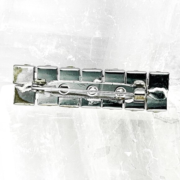 Vintage Rhinestone Bar Pin Brooch | Silver Tone Crystal Accent - Picture 8 of 10